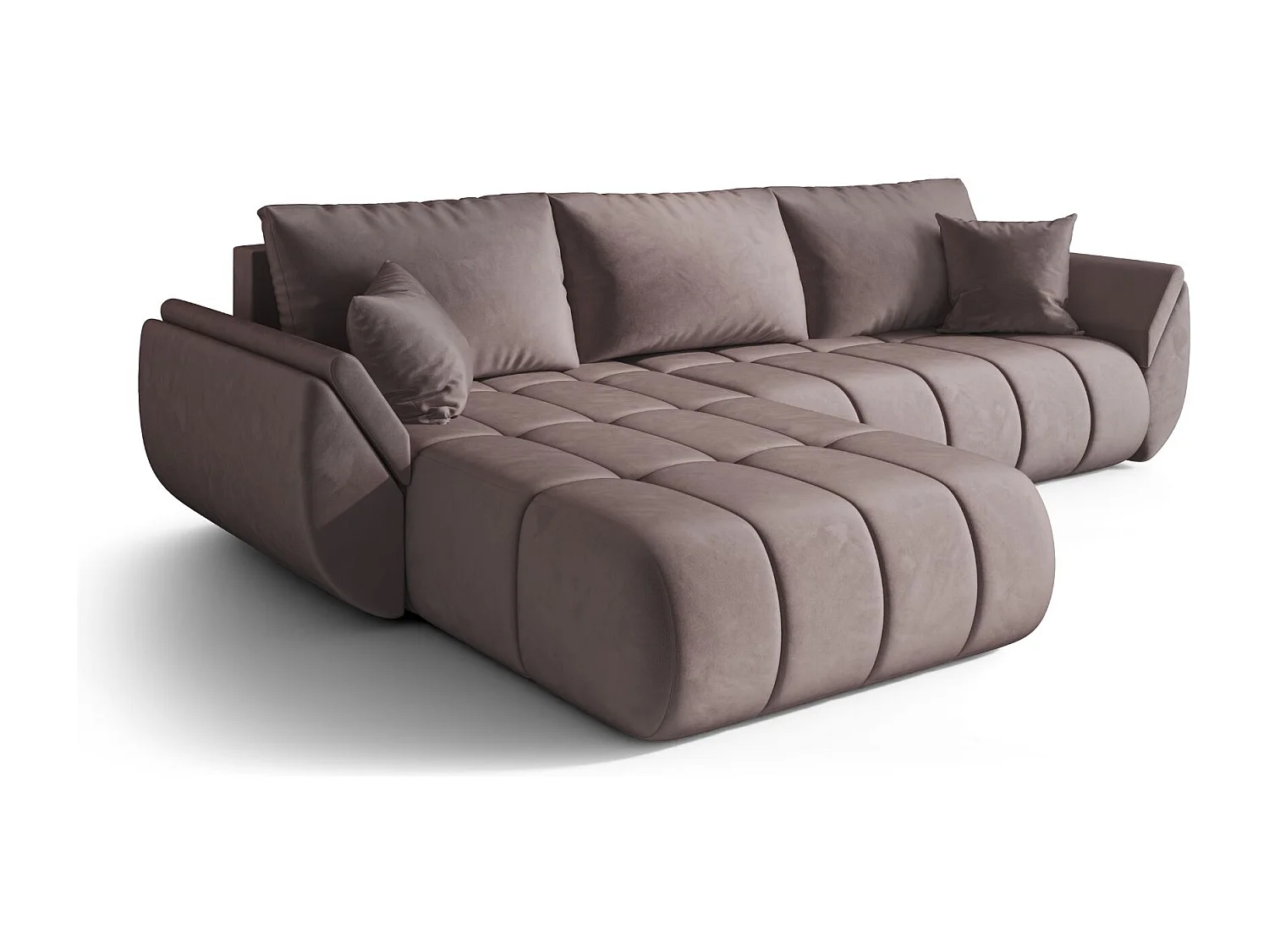 Canapé d'angle convertible avec compartiment de rangement TOKYO PREMIUM, tissu MONOLITH, violet, gauche