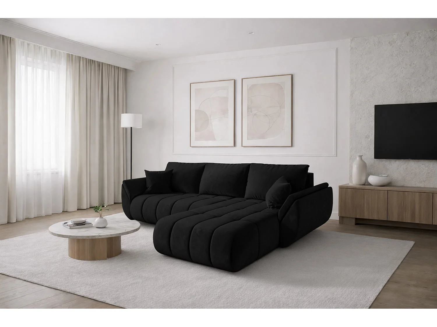 Canapé d'angle convertible avec compartiment de rangement TOKYO PREMIUM, tissu MONOLITH, anthracite, à droite