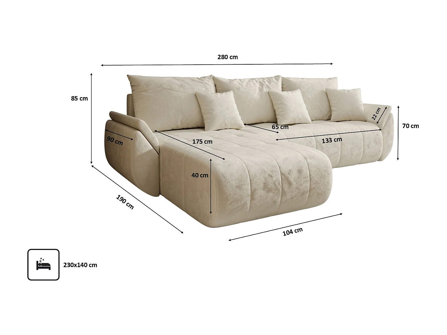 Canapé d'angle convertible avec rangement TOKYO, tissu MONOLITH, écru, gauche