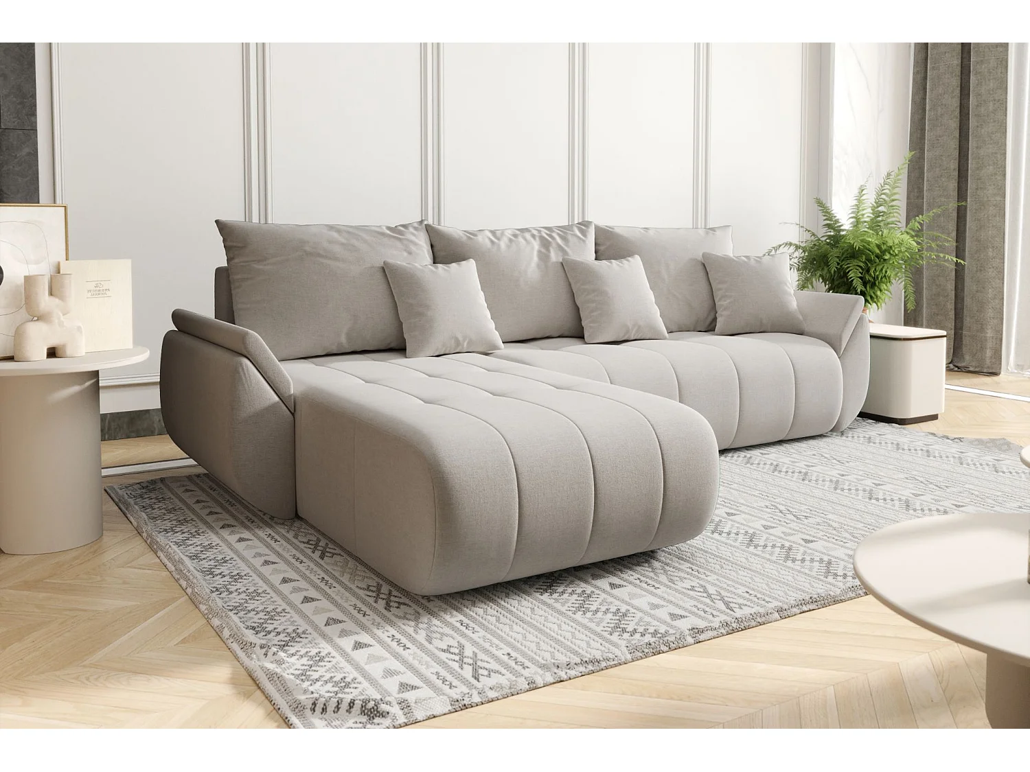 Canapé d'angle convertible avec rangement TOKYO, tissu WIND, beige, gauche