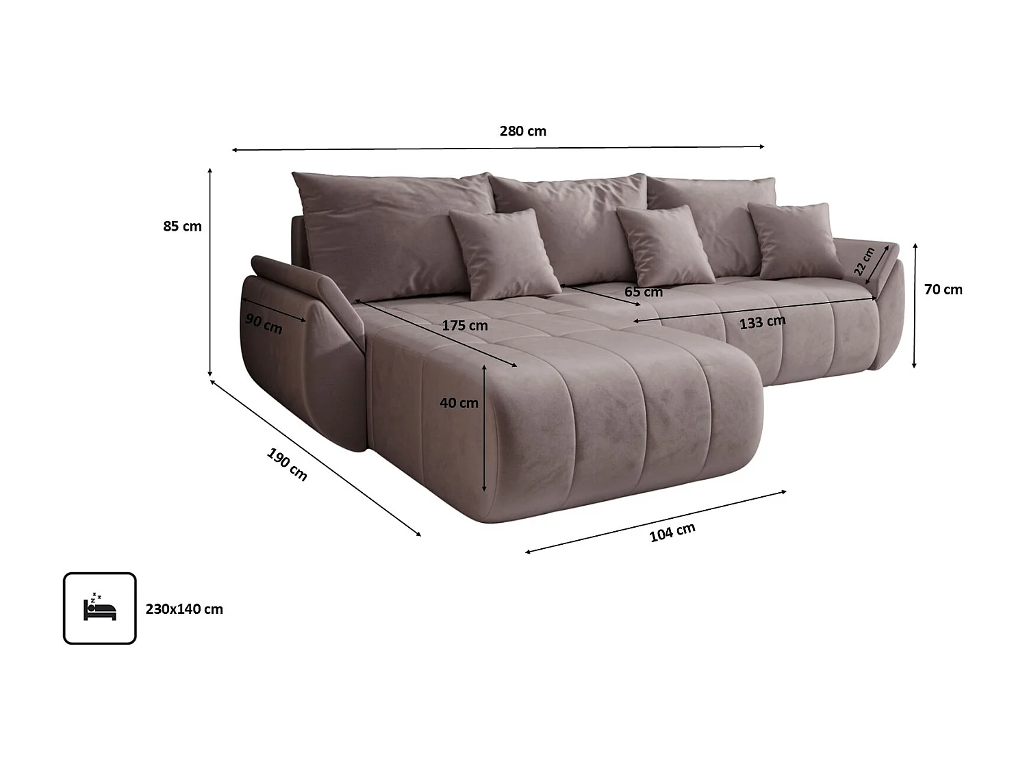 Canapé d'angle convertible avec rangement TOKYO, tissu MONOLITH, violet, gauche