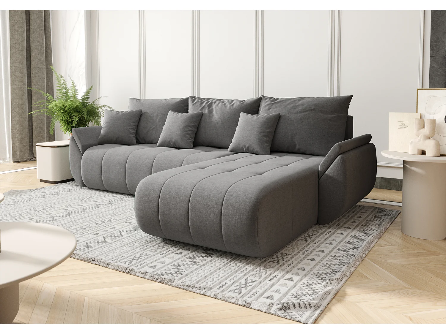 Canapé d'angle convertible avec compartiment de rangement TOKYO, tissu WIND, gris-brun, à droite