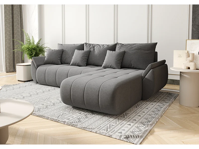 Canapé d'angle convertible avec compartiment de rangement TOKYO, tissu WIND, gris-brun, à droite