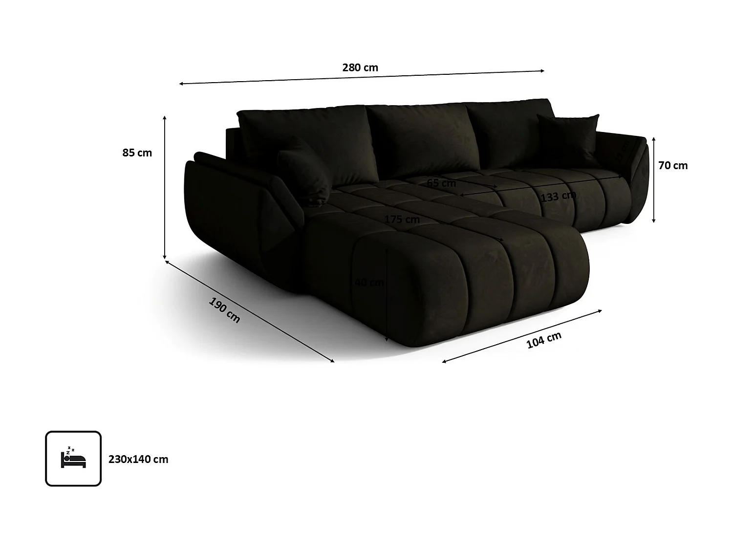 Canapé d'angle convertible avec compartiment de rangement TOKYO PREMIUM, tissu MONOLITH, gris foncé, gauche