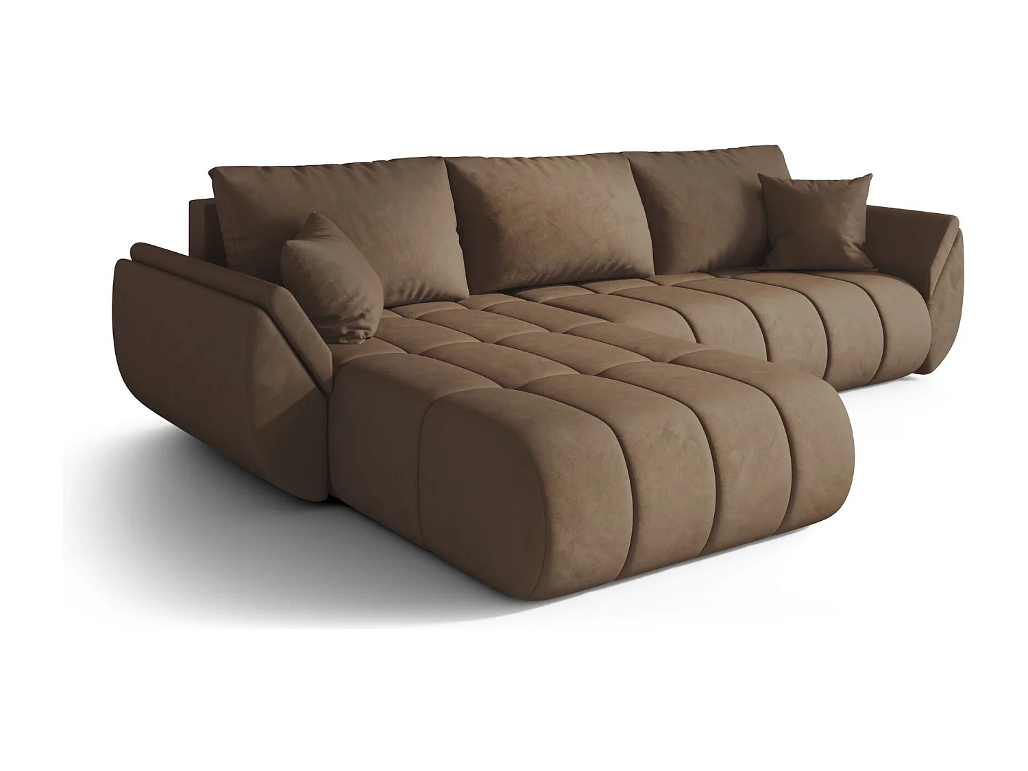 Canapé d'angle convertible avec compartiment de rangement TOKYO PREMIUM, tissu MONOLITH, marron clair, gauche