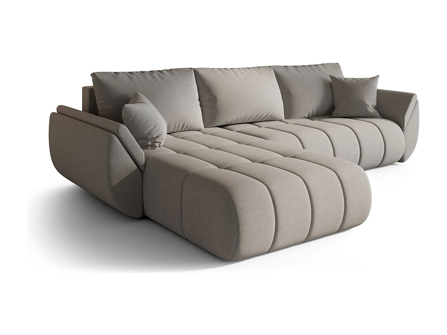 Canapé d'angle convertible avec compartiment de rangement TOKYO PREMIUM, tissu WIND, gris sable, gauche