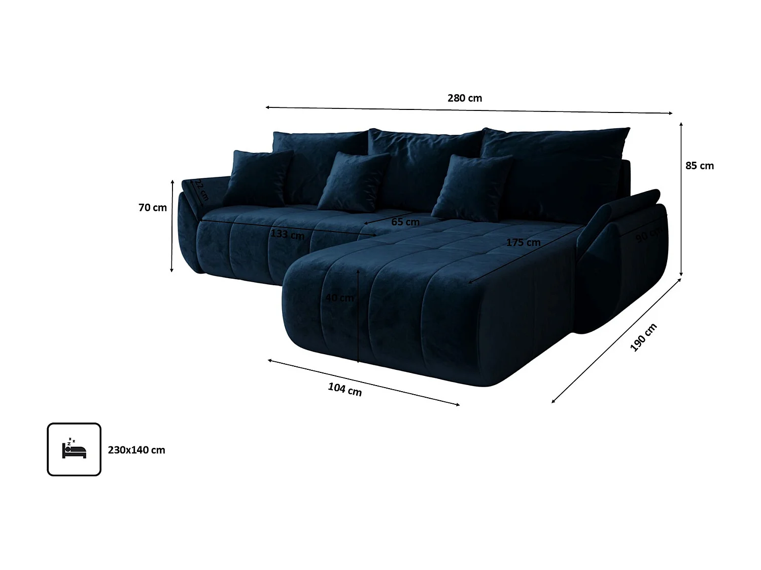 Canapé d'angle convertible avec rangement TOKYO, tissu MONOLITH, bleu foncé, droite