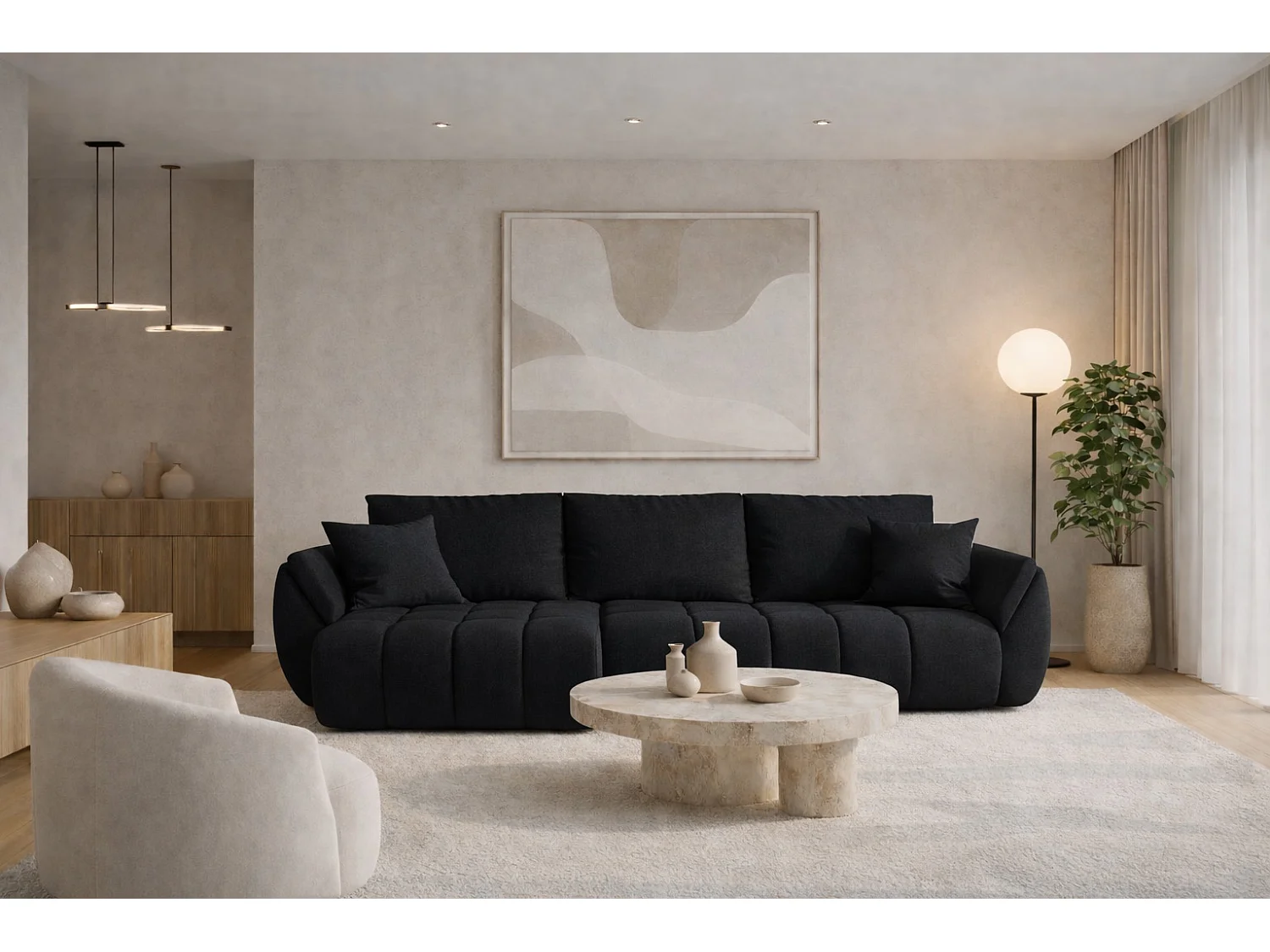 Narożnik z funkcją spania i pojemnikiem TOKYO PREMIUM, tkanina Wind, Czarny, Prawy