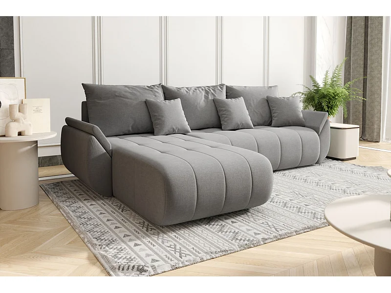 Canapé d'angle convertible avec rangement TOKYO, tissu WIND, gris, gauche