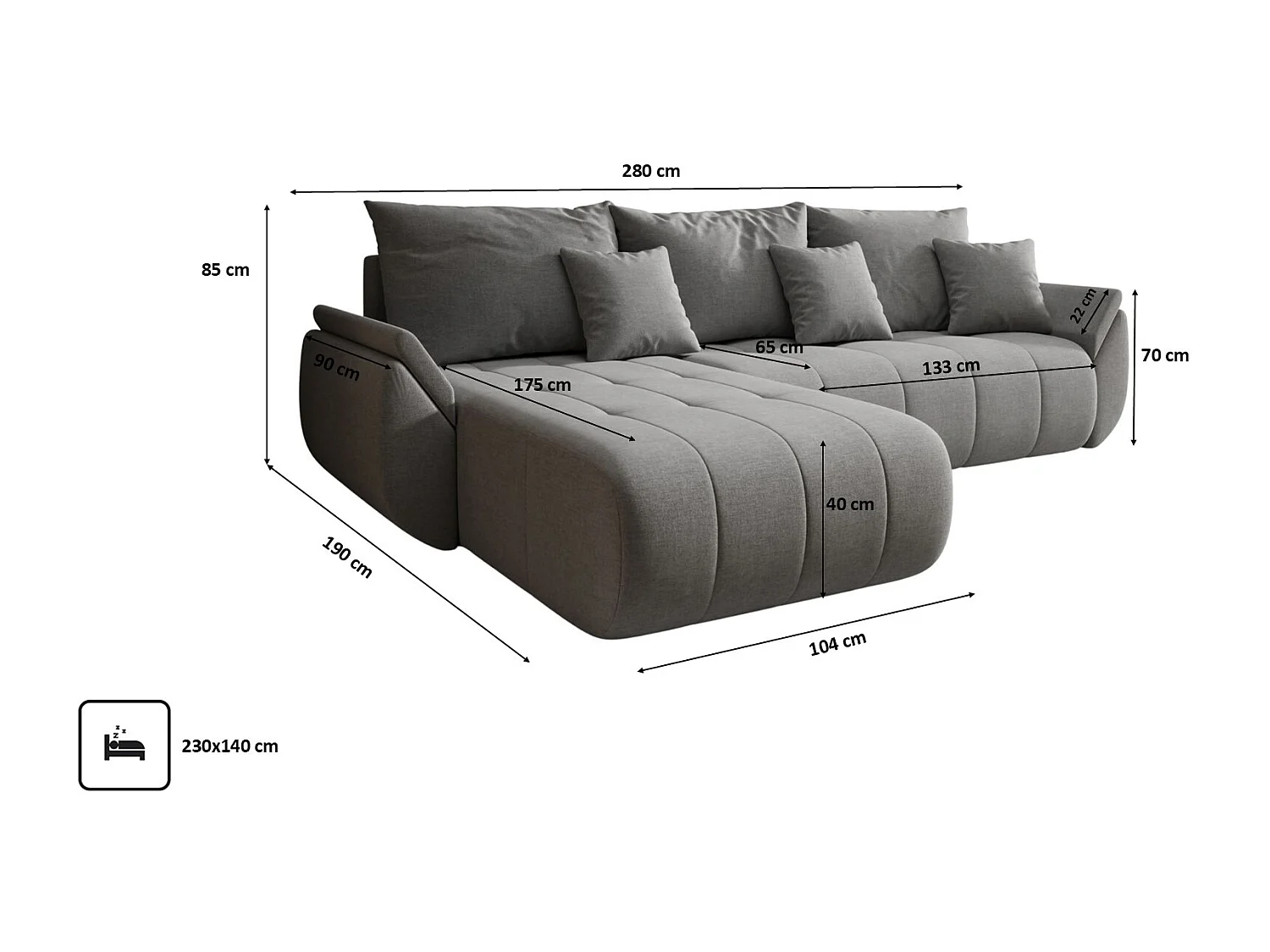 Canapé d'angle convertible avec compartiment de rangement TOKYO, tissu WIND, gris-brun, gauche