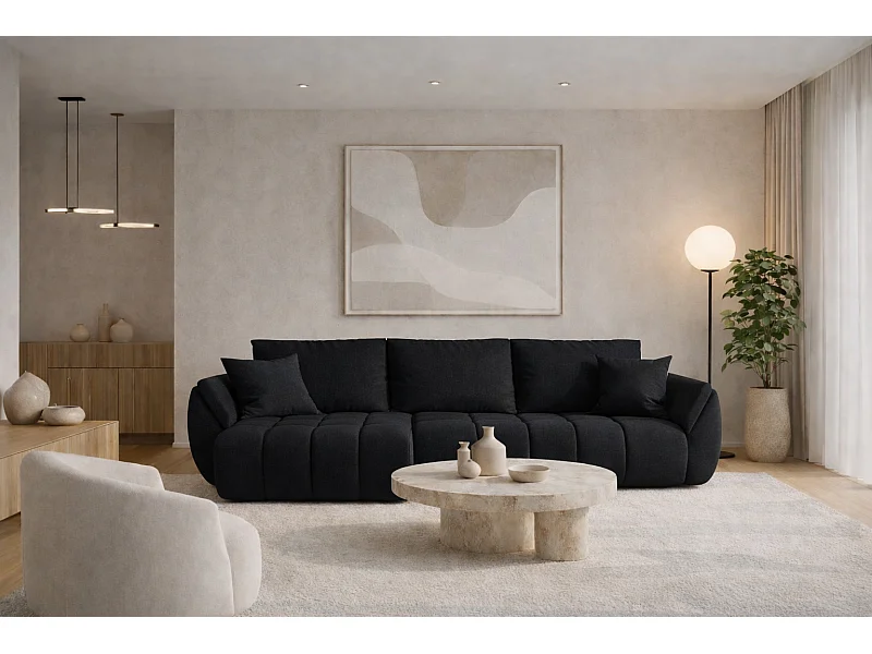 Canapé d'angle convertible avec rangement TOKYO PREMIUM, tissu WIND, Noir, Gauche