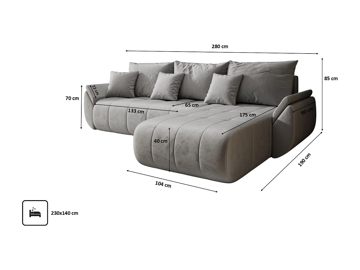 Canapé d'angle convertible avec rangement TOKYO, tissu MONOLITH, gris clair, à droite