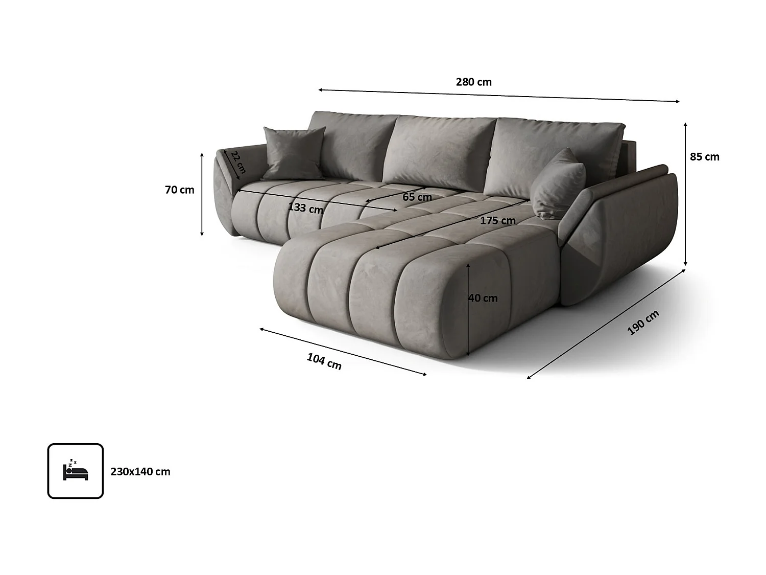 Canapé d'angle convertible avec compartiment de rangement TOKYO PREMIUM, tissu MONOLITH, gris clair, côté droit