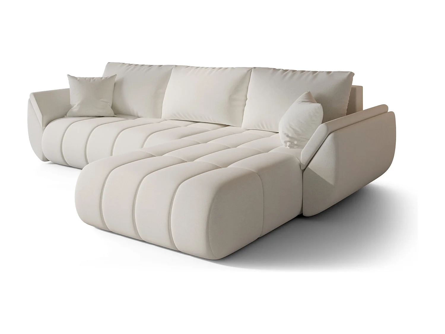 Canapé d'angle convertible avec compartiment de rangement TOKYO PREMIUM, tissu WIND, écru, à droite