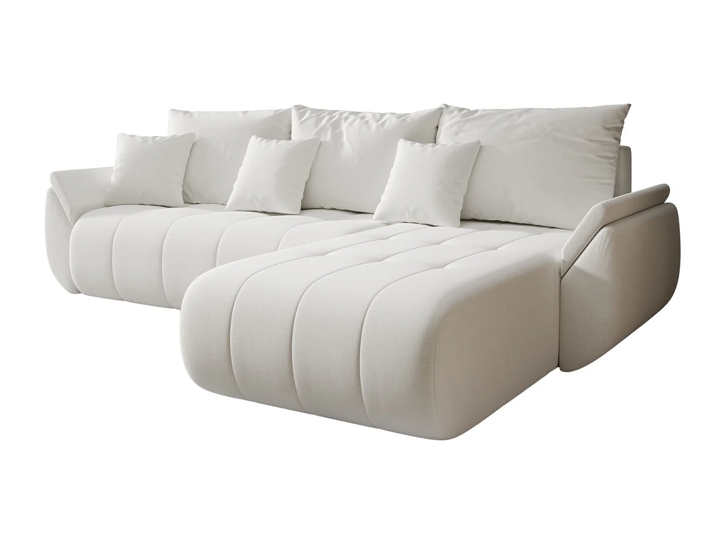 Canapé d'angle convertible avec compartiment de rangement TOKYO, tissu WIND, écru, à droite