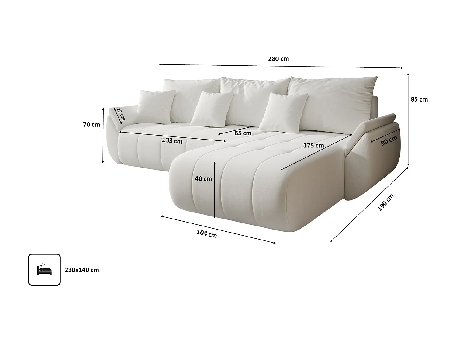 Canapé d'angle convertible avec compartiment de rangement TOKYO, tissu WIND, écru, à droite