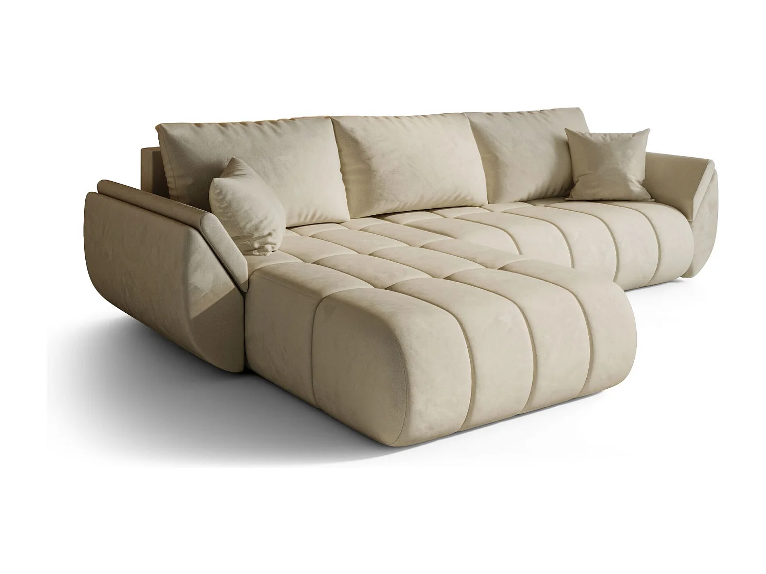 Canapé d'angle convertible avec rangement TOKYO PREMIUM, tissu MONOLITH, écru, gauche