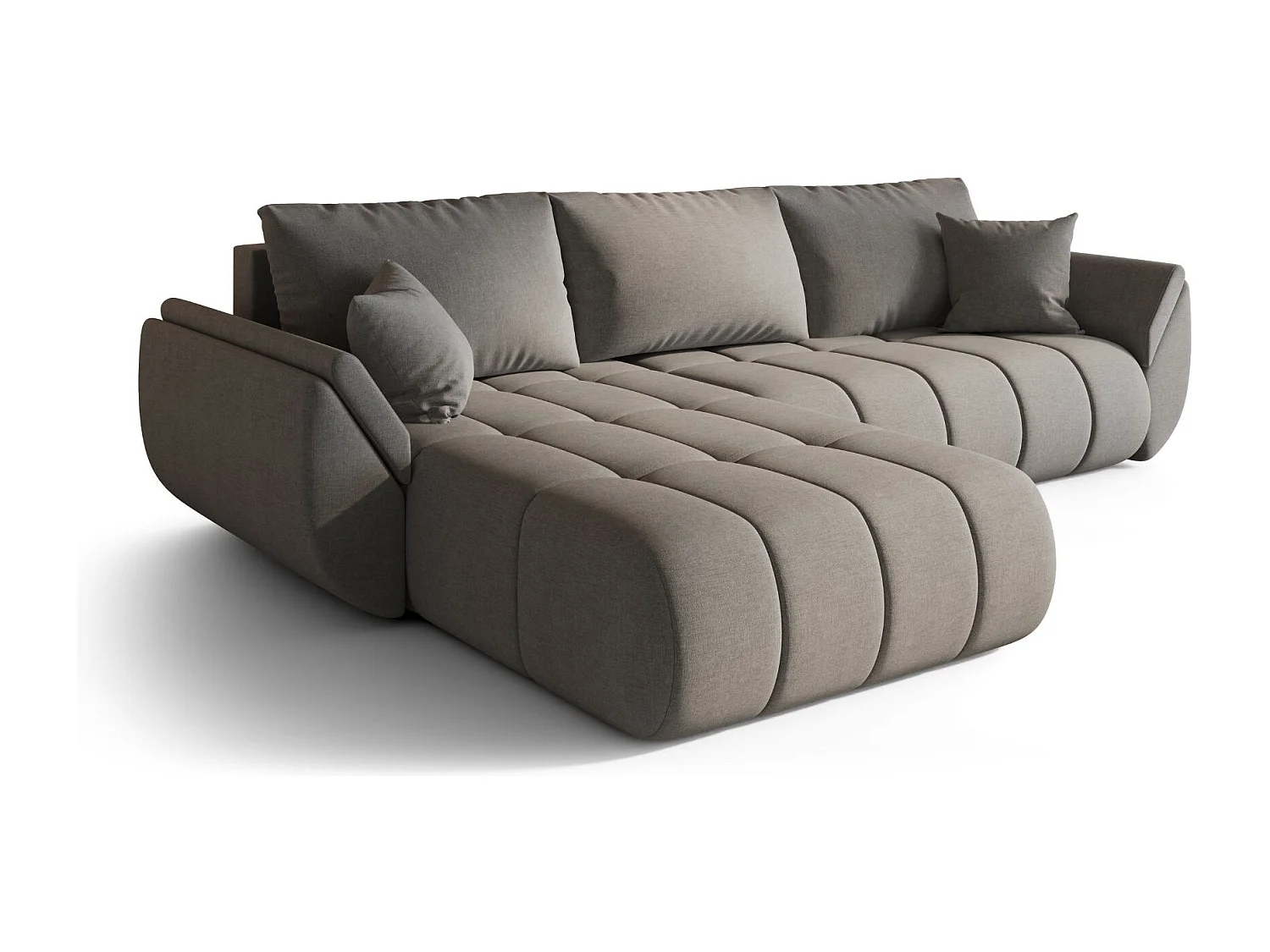 Canapé d'angle convertible avec compartiment de rangement TOKYO PREMIUM, tissu WIND, gris-brun, gauche