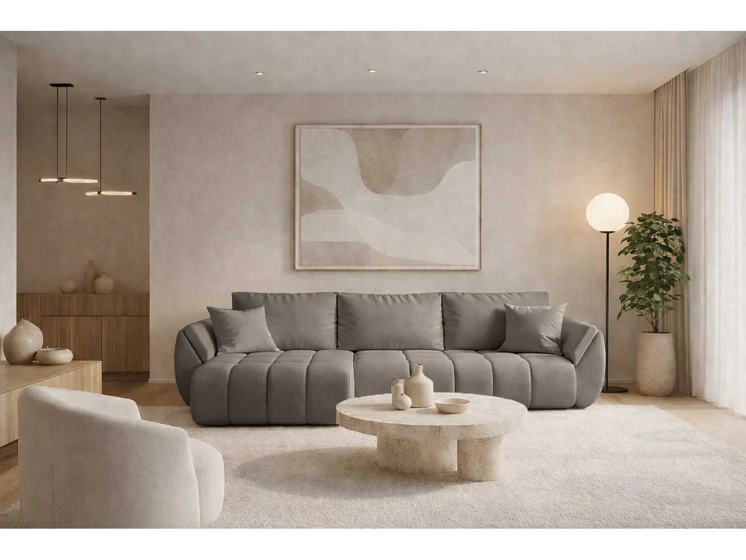 Narożnik z funkcją spania i pojemnikiem TOKYO PREMIUM, tkanina Wind, Brązowoszary, Lewy