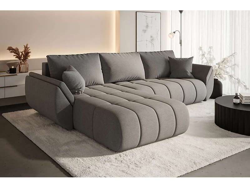Canapé d'angle convertible avec compartiment de rangement TOKYO PREMIUM, tissu WIND, gris-brun, gauche
