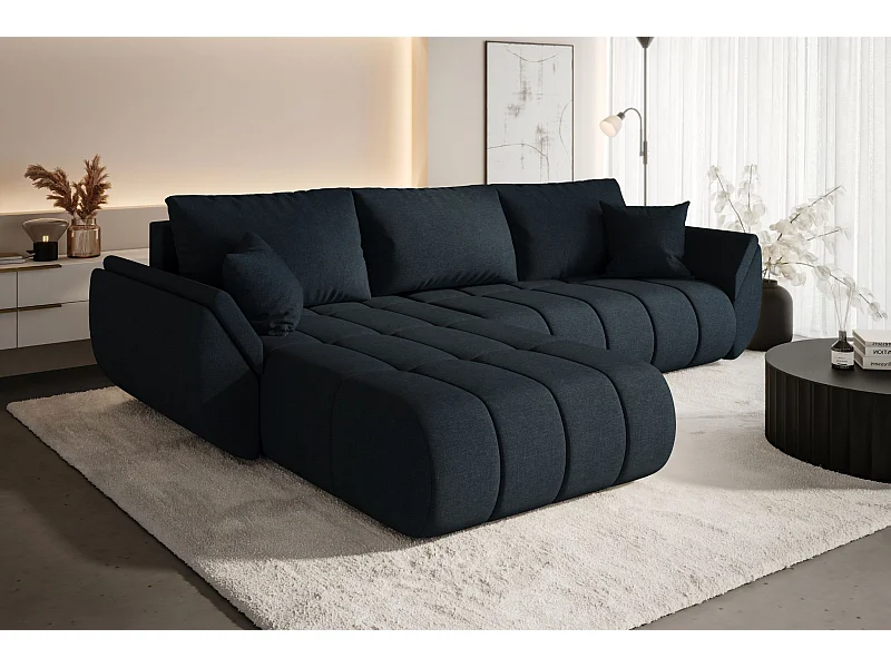 Ecksofa mit schlaffunktion und bettkasten TOKYO PREMIUM, stoff WIND, Dunkelblau, Links