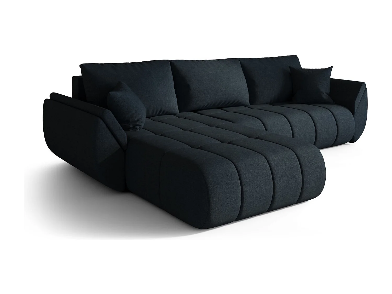 Canapé d'angle convertible avec compartiment de rangement TOKYO PREMIUM, tissu WIND, bleu foncé, gauche