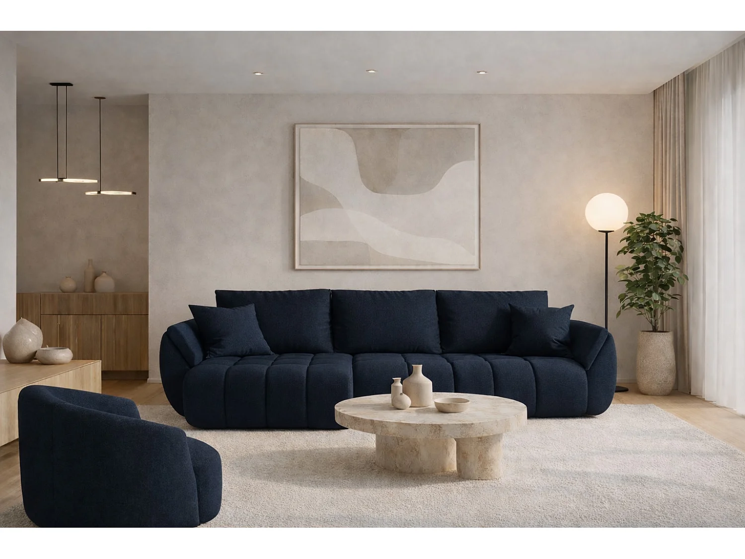 Canapé d'angle convertible avec compartiment de rangement TOKYO PREMIUM, tissu WIND, bleu foncé, gauche