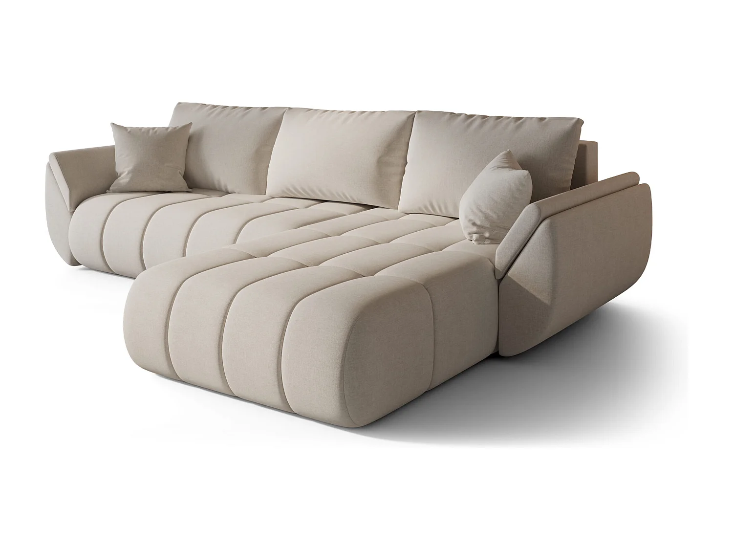 Canapé d'angle convertible avec rangement TOKYO PREMIUM, tissu WIND, beige, côté droit