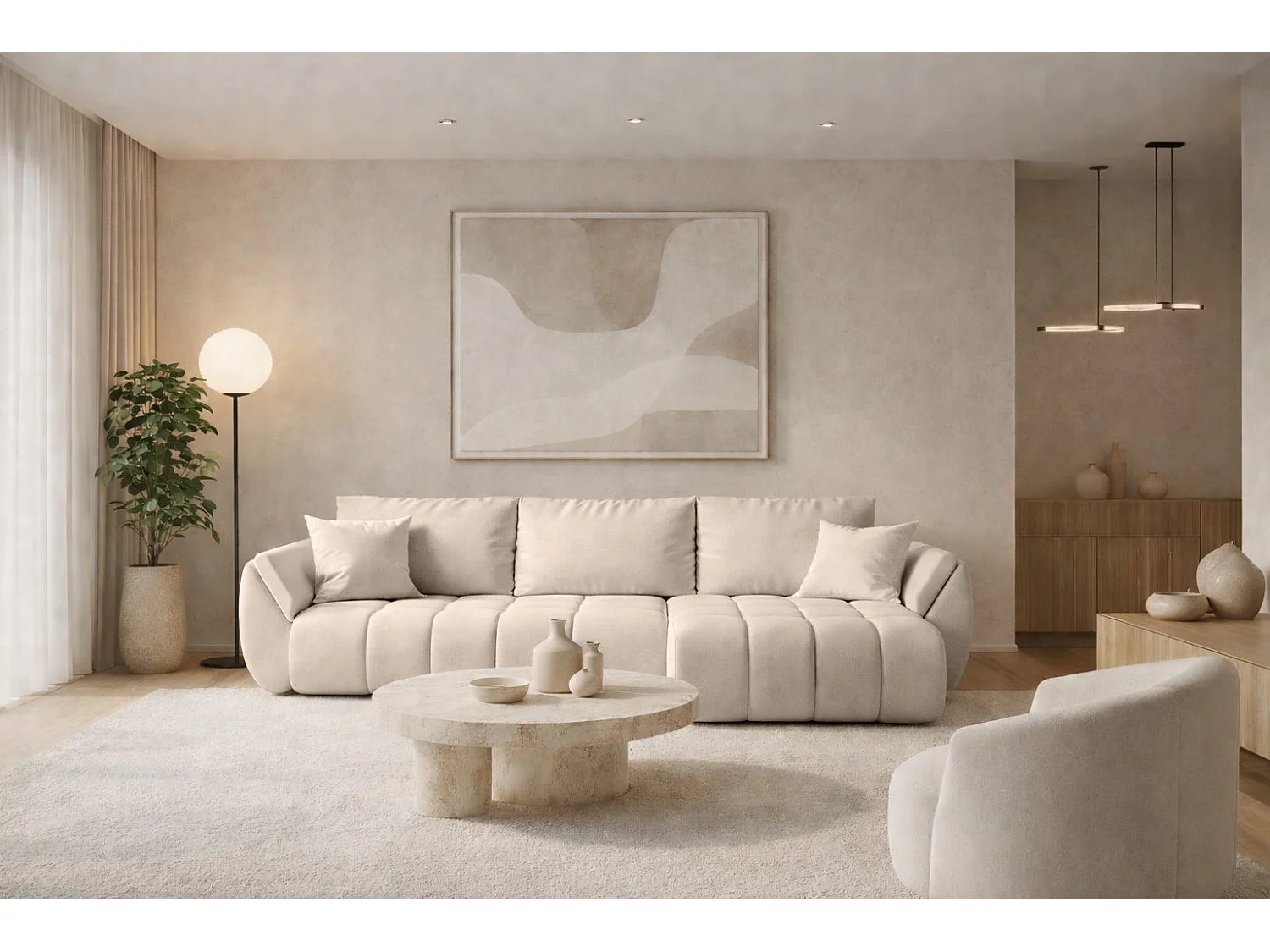 Narożnik z funkcją spania i pojemnikiem TOKYO PREMIUM, tkanina Wind, Beżowy, Prawy