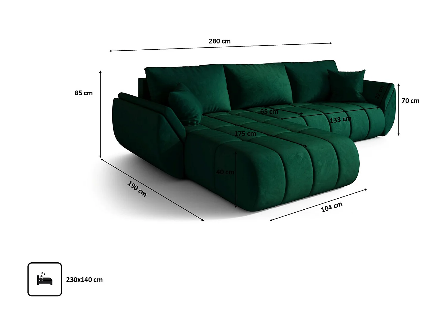 Canapé d'angle convertible avec rangement TOKYO PREMIUM, tissu MONOLITH, vert, gauche