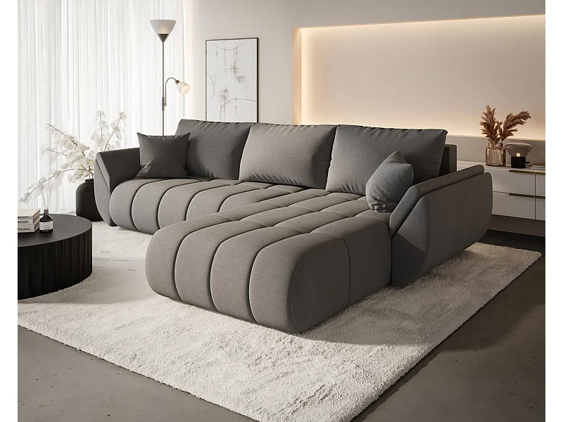 Divano angolare con funzione letto e vano contenitore TOKYO PREMIUM, tessuto WIND, acciaio, destra