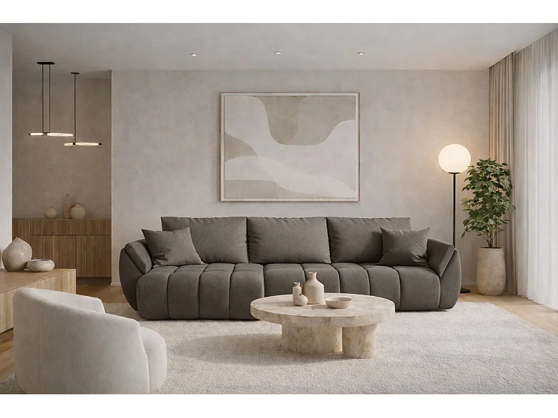 Divano angolare con funzione letto e vano contenitore TOKYO PREMIUM, tessuto WIND, acciaio, destra