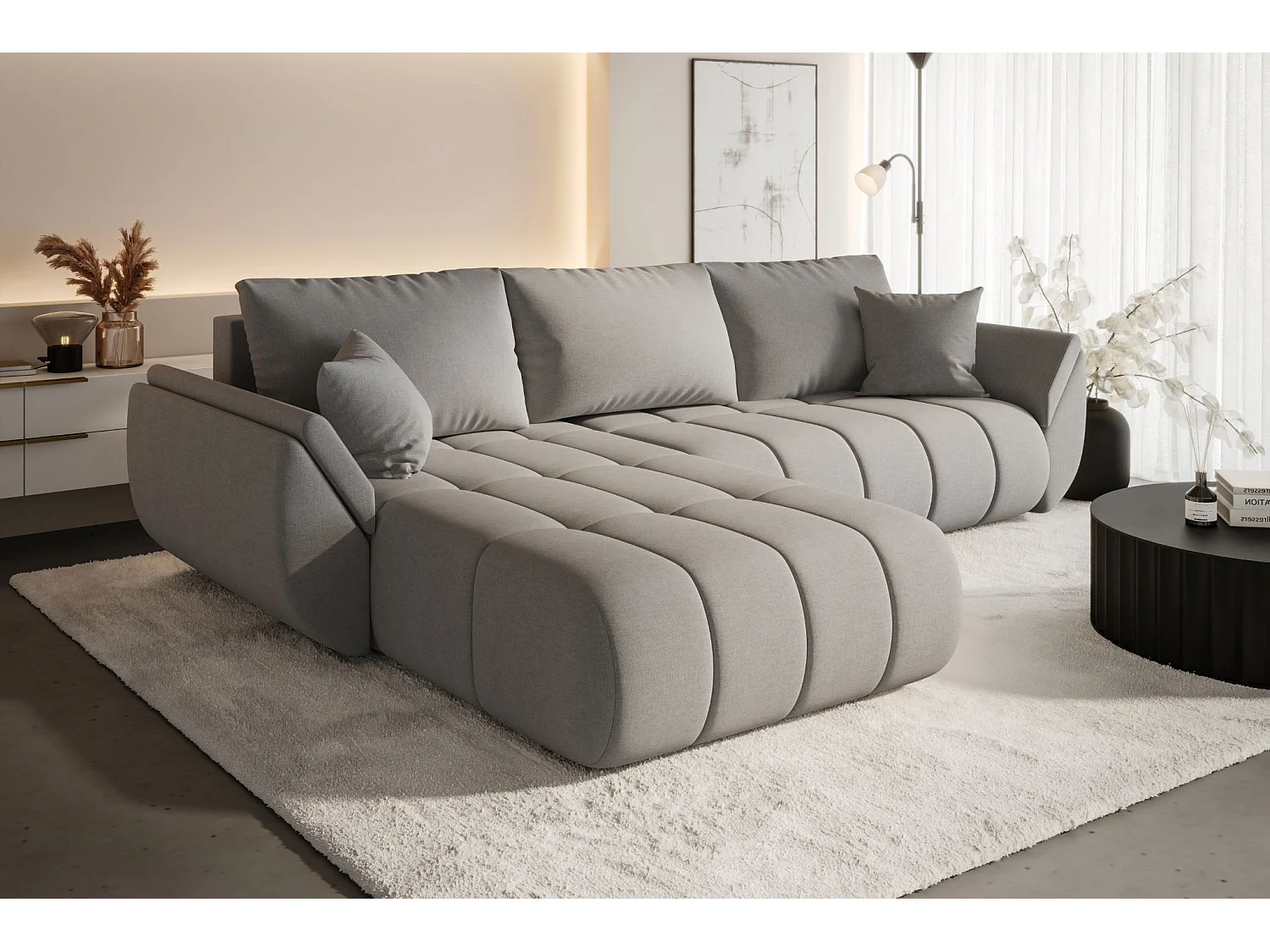 Canapé d'angle convertible avec rangement TOKYO PREMIUM, tissu WIND, Gris, Gauche