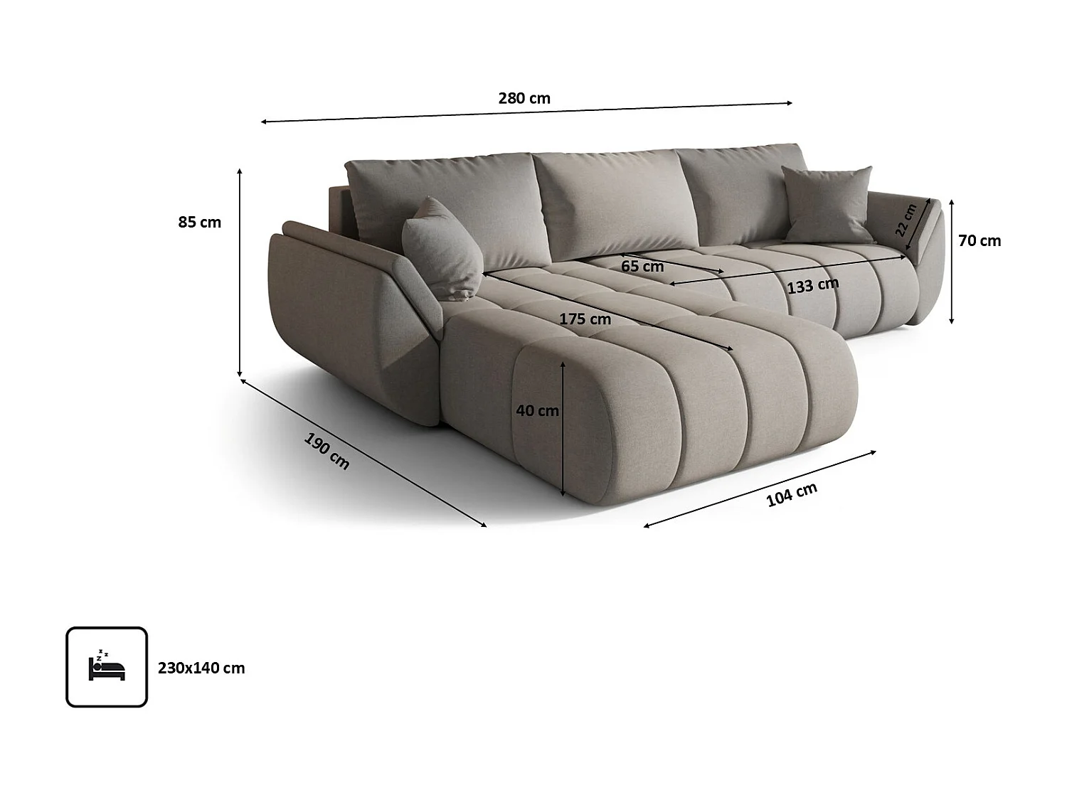 Canapé d'angle convertible avec rangement TOKYO PREMIUM, tissu WIND, Gris, Gauche