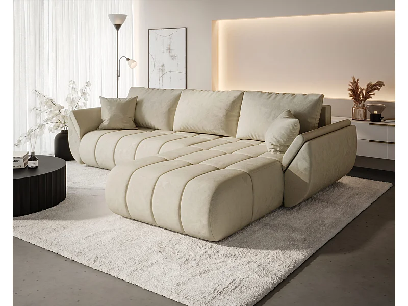 Ecksofa mit schlaffunktion und bettkasten TOKYO PREMIUM, stoff MONOLITH, Ecru, Rechts