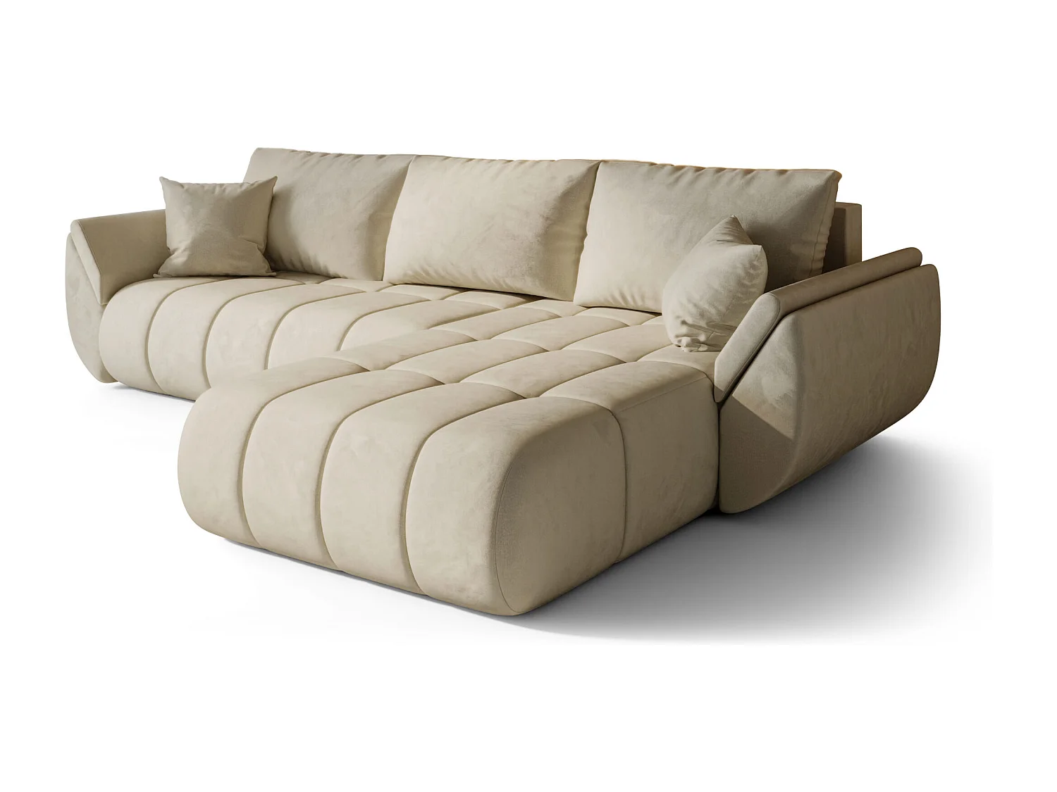 Canapé d'angle convertible avec rangement TOKYO PREMIUM, tissu MONOLITH, écru, côté droit