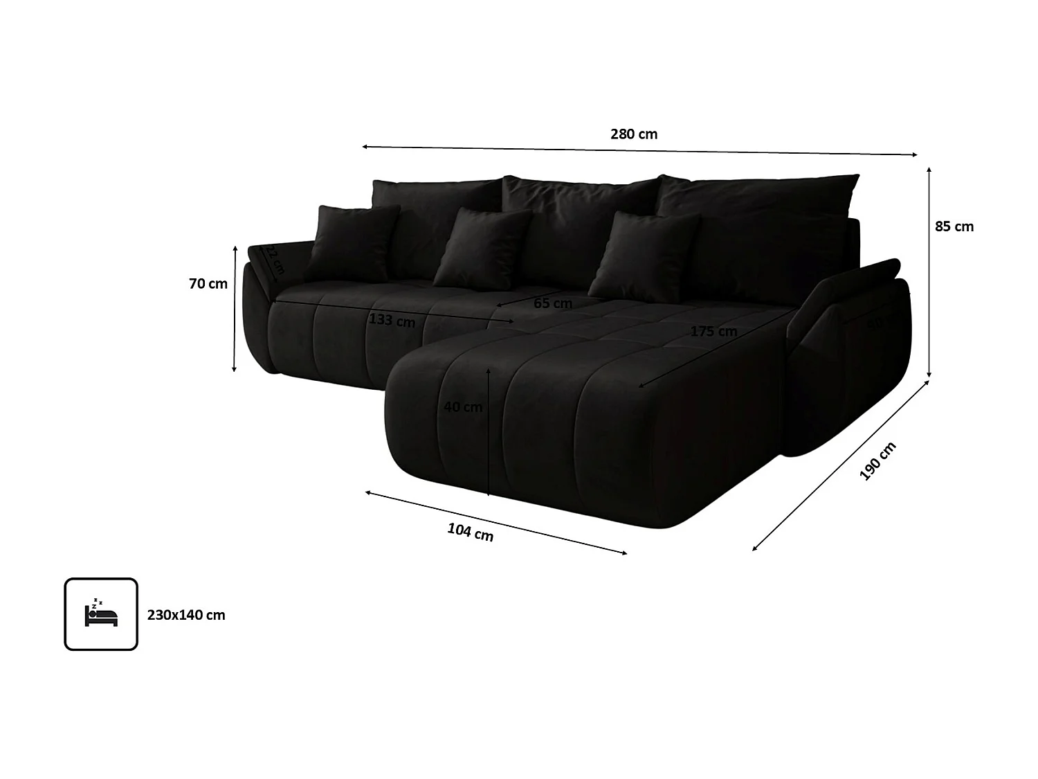 Canapé d'angle convertible avec rangement TOKYO, tissu MONOLITH, gris foncé, droite