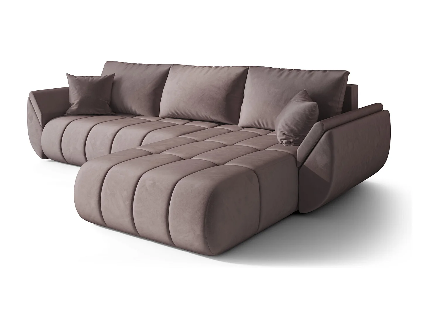 Canapé d'angle convertible avec compartiment de rangement TOKYO PREMIUM, tissu MONOLITH, violet, côté droit