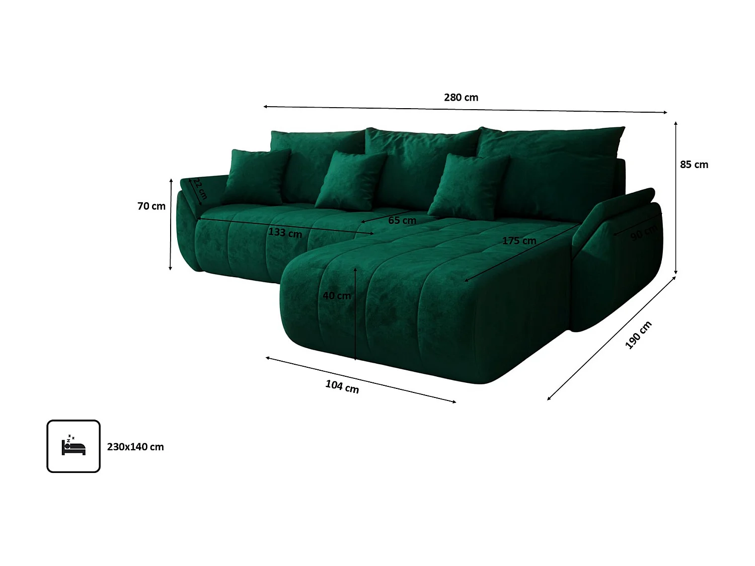 Canapé d'angle convertible avec rangement TOKYO, tissu MONOLITH, vert, côté droit
