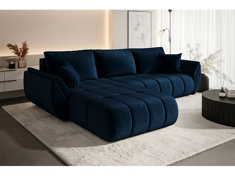 Ecksofa mit schlaffunktion und bettkasten TOKYO PREMIUM, stoff MONOLITH, Dunkelblau, Links