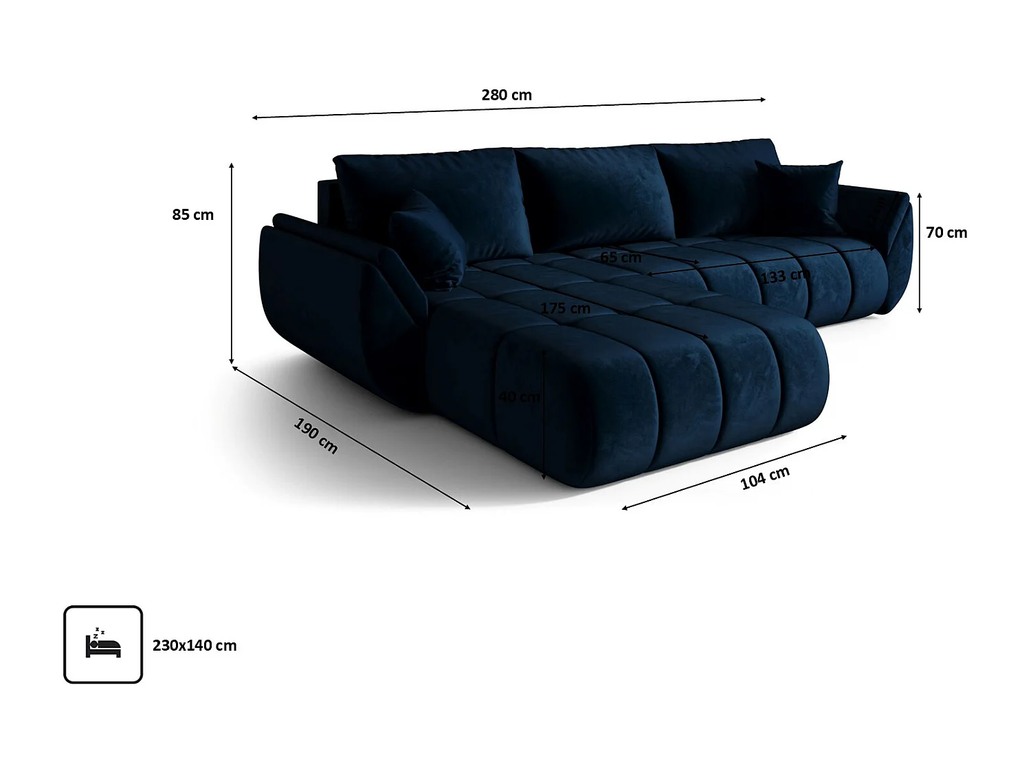 Canapé d'angle convertible avec compartiment de rangement TOKYO PREMIUM, tissu MONOLITH, bleu foncé, gauche