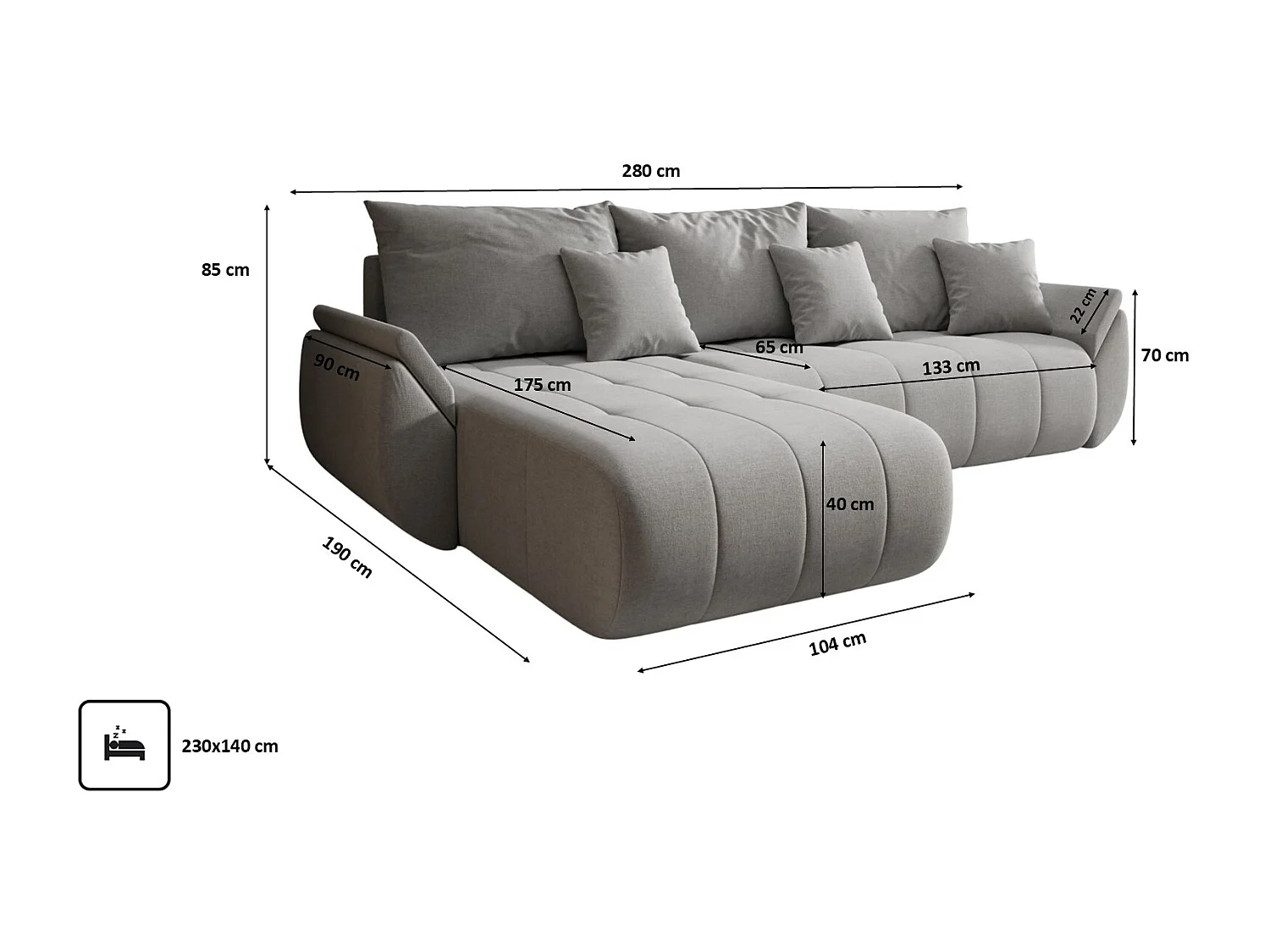 Canapé d'angle convertible avec rangement TOKYO, tissu WIND, gris sable, gauche