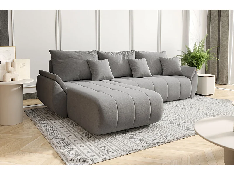 Canapé d'angle convertible avec rangement TOKYO, tissu WIND, gris sable, gauche