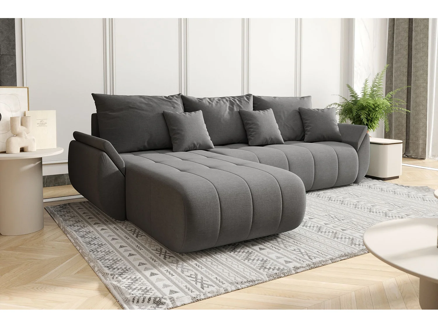 Canapé d'angle convertible avec rangement TOKYO, tissu WIND, acier, gauche