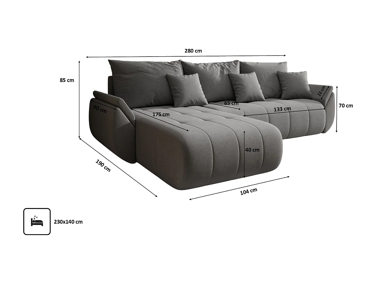 Canapé d'angle convertible avec rangement TOKYO, tissu WIND, acier, gauche