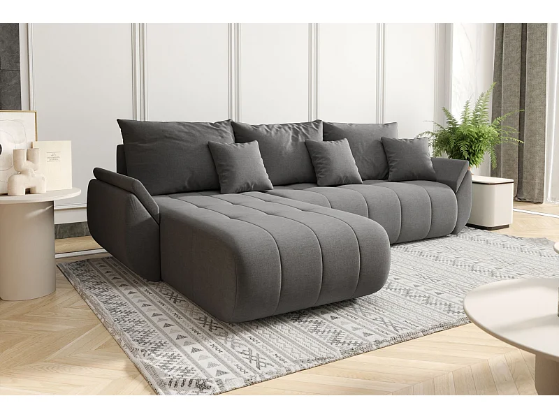 Canapé d'angle convertible avec rangement TOKYO, tissu WIND, acier, gauche