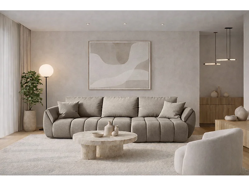 Divano angolare con funzione letto e vano contenitore TOKYO PREMIUM, tessuto WIND, Grigio, Destra