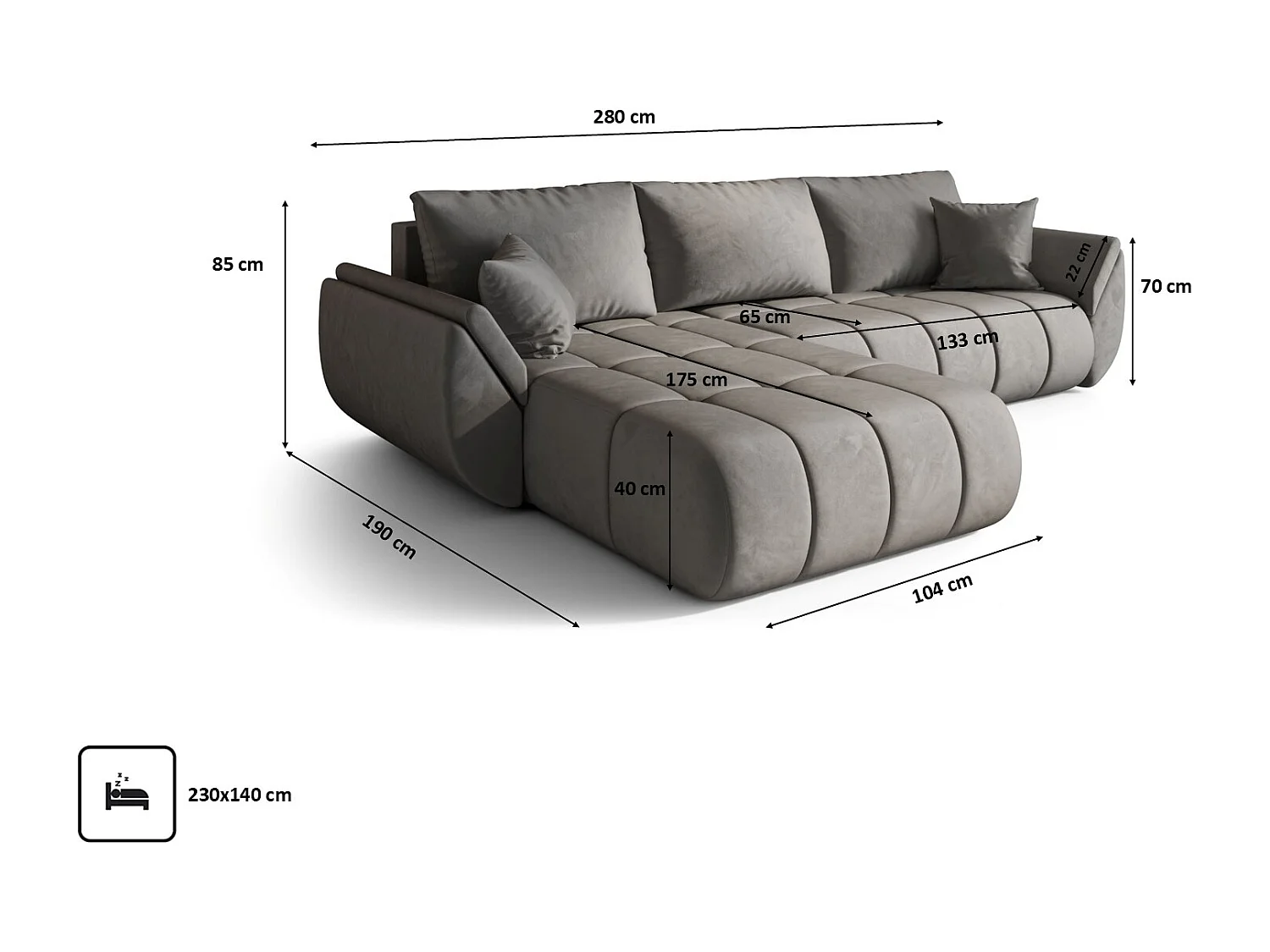 Canapé d'angle convertible avec compartiment de rangement TOKYO PREMIUM, tissu MONOLITH, gris clair, gauche