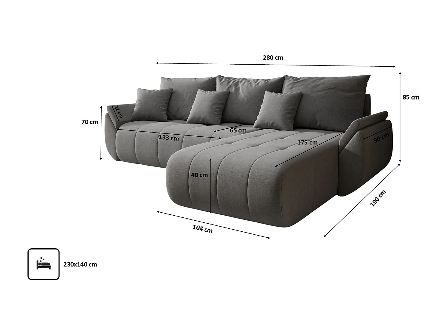 Canapé d'angle convertible avec rangement TOKYO, tissu WIND, acier, droite