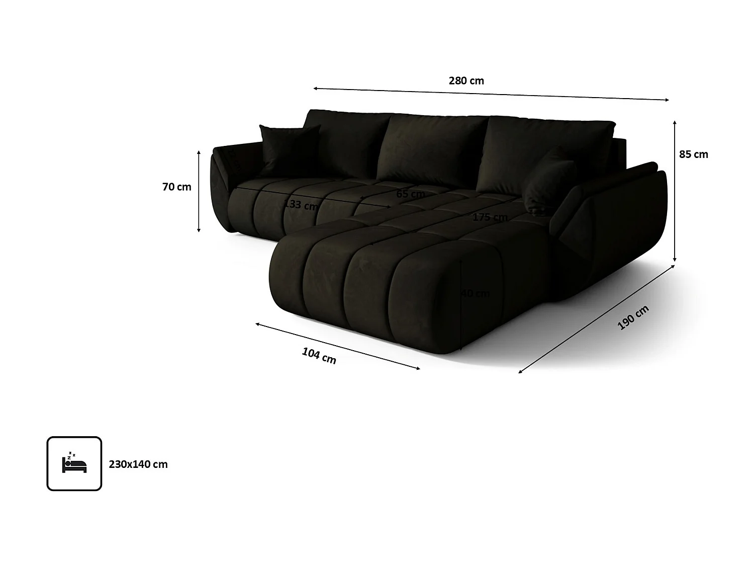 Canapé d'angle convertible avec compartiment de rangement TOKYO PREMIUM, tissu MONOLITH, gris foncé, côté droit